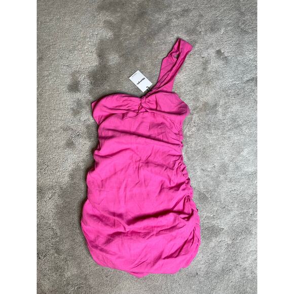 NEW Show Po Mayson Rouched One Shoulder Body Con Mini Dress Size 6 Pink - Picture 2 of 8